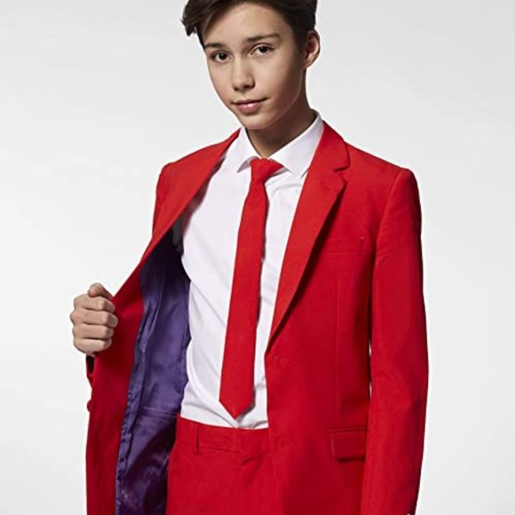 OppoSuits Boys Red Devil Suit - Jacket Pants & Tie 12 - Picture 3 of 6